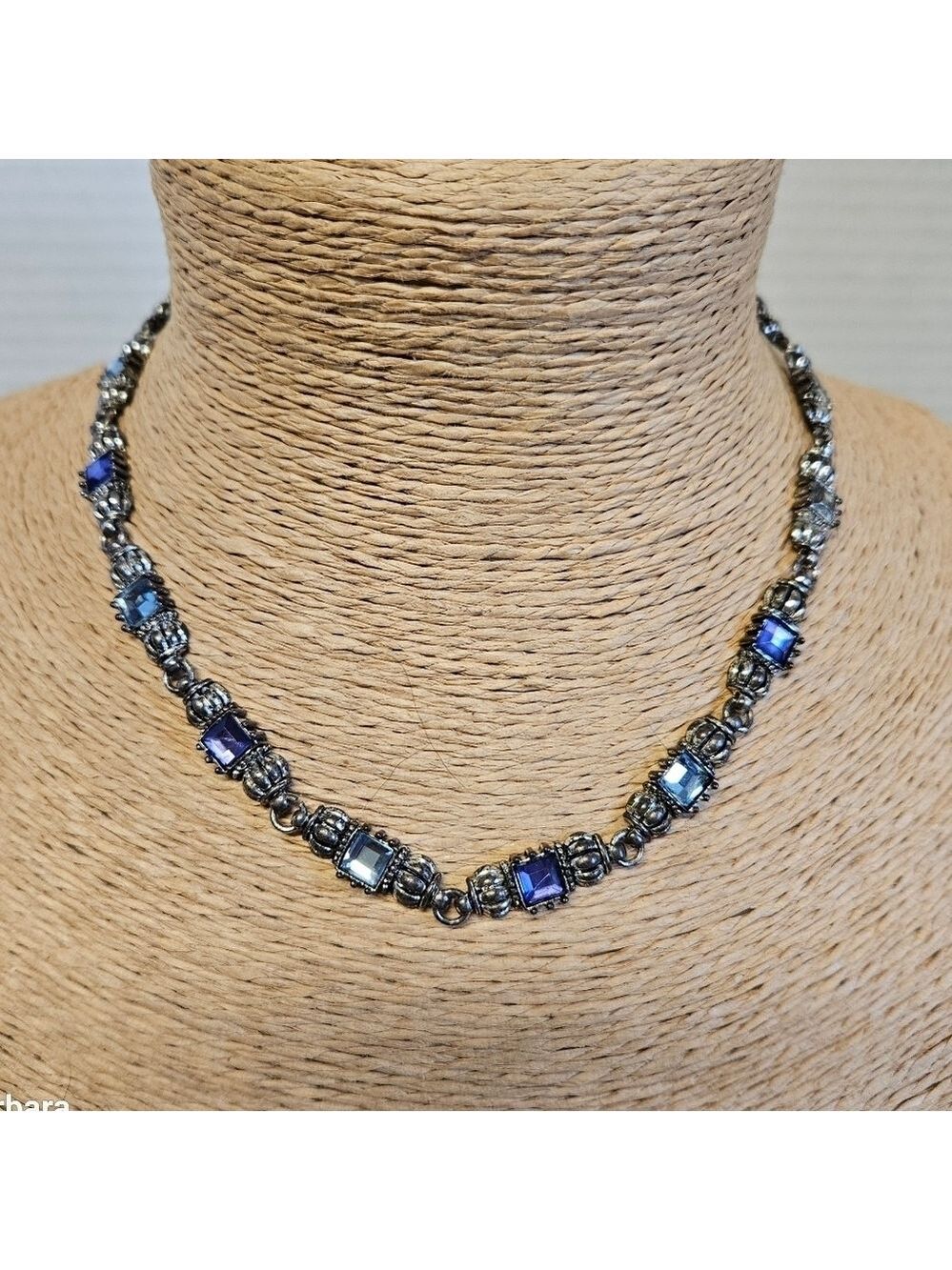 Vintage Avon Blue and Purple Glass in Silver-tone Links Necklace